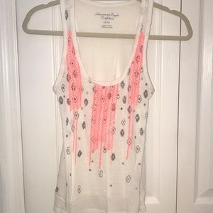 American Eagle Cream/Neon Pink Tank Top